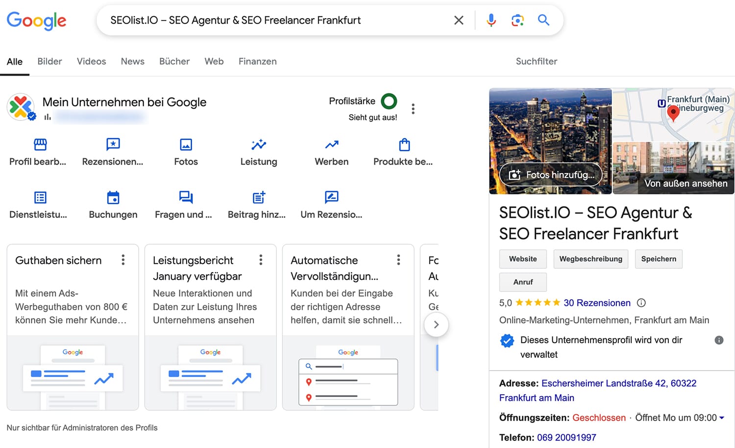 Unternehmensprofil in der Google-Suche bearbeiten