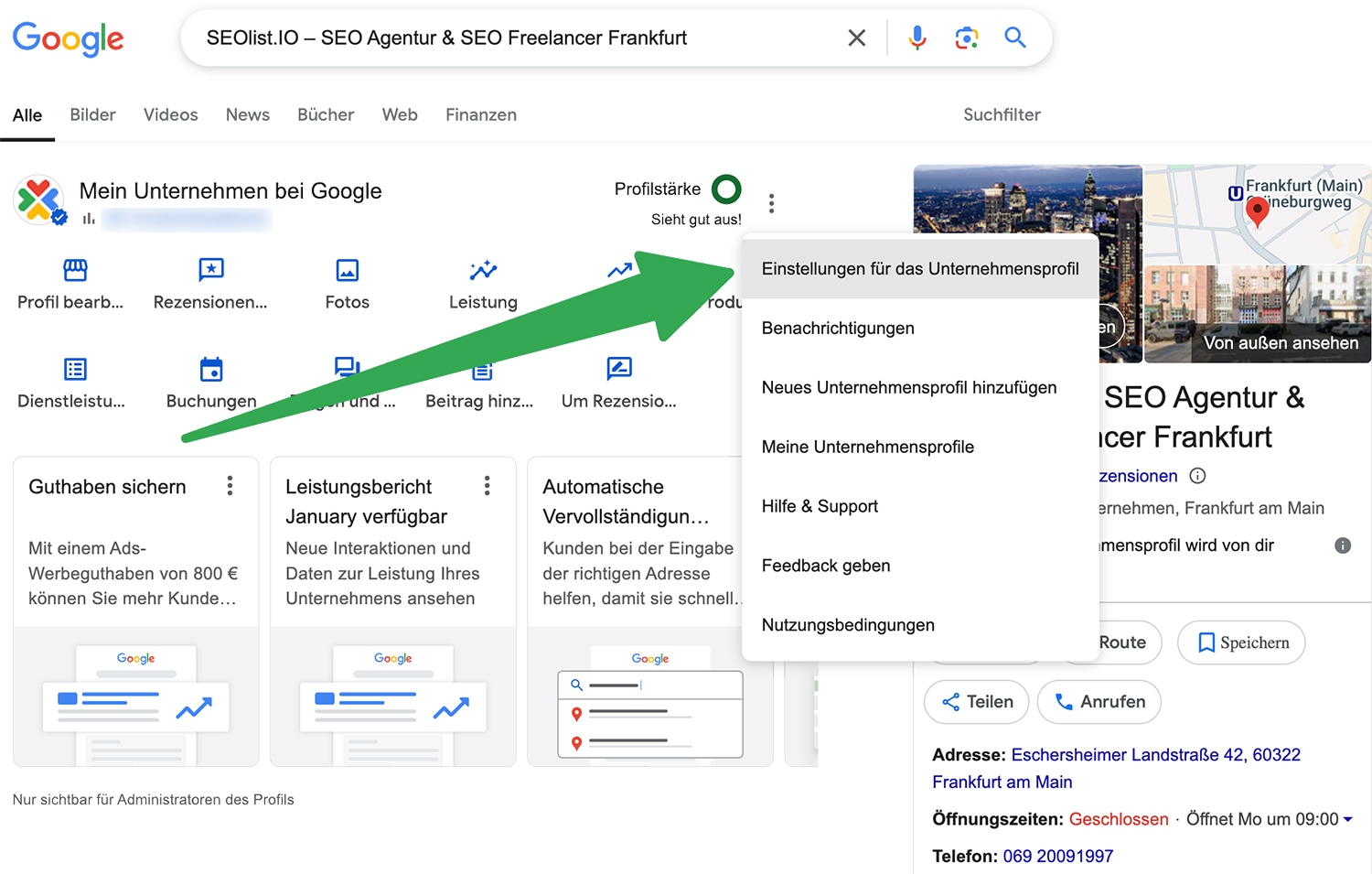 Schritt 4: Einstellungen für das Unternehmensprofil